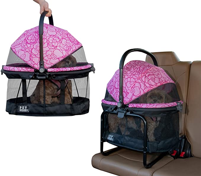 Pet Gear View 360 Pet Carrier & Car Seat with Booster Seat Frame for Small Dogs & Cats with Mesh Ventilation for Easy Viewing - Pink Floral