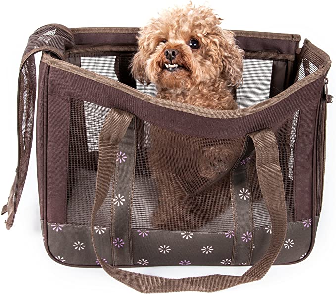 PET LIFE 'Surround View' Posh Collapsible Fashion Designer Pet Dog Carrier, Medium, Mud Brown