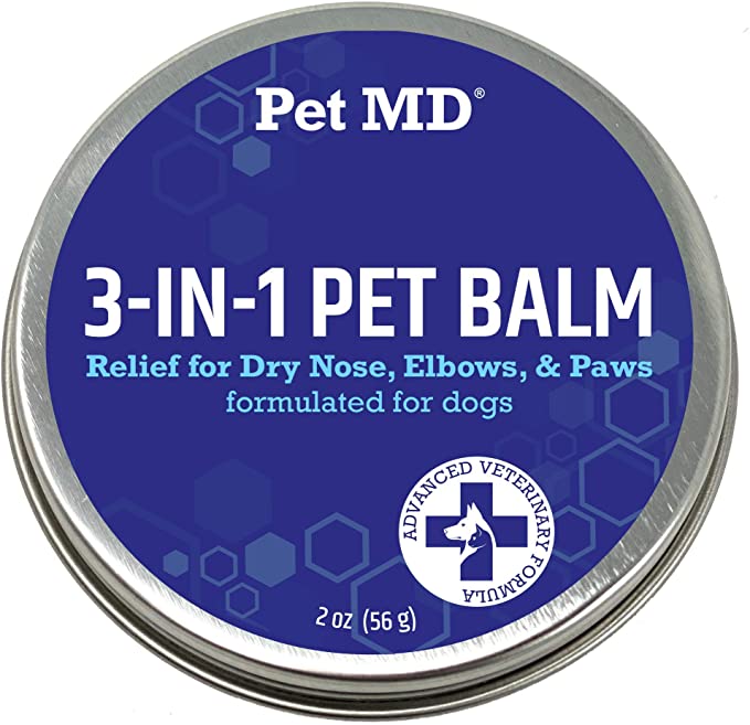 Pet MD Dog Paw Balm - 3-in-1 Paw, Nose / Snout, & Elbow Moisturizer & Paw Protectors for Dogs - 2 oz Paw Wax with Shea Butter, Coconut Oil, & Beeswax
