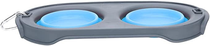 Pet Raised Feeder, Silica Gel Dog/Cat Bowl with Durable for Camping and Walking for Traveling Hiking(Blue)