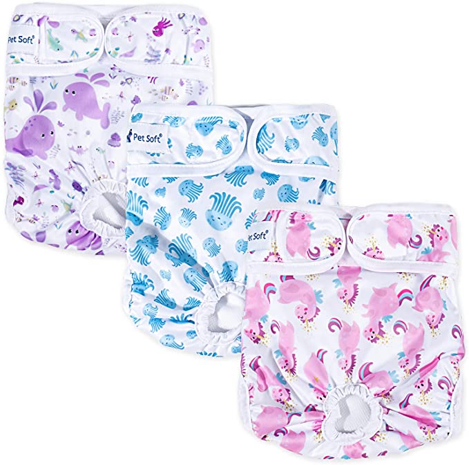 Pet Soft Resuable Diapers Female - Washable Female Dog Diapers (Pack of 3)