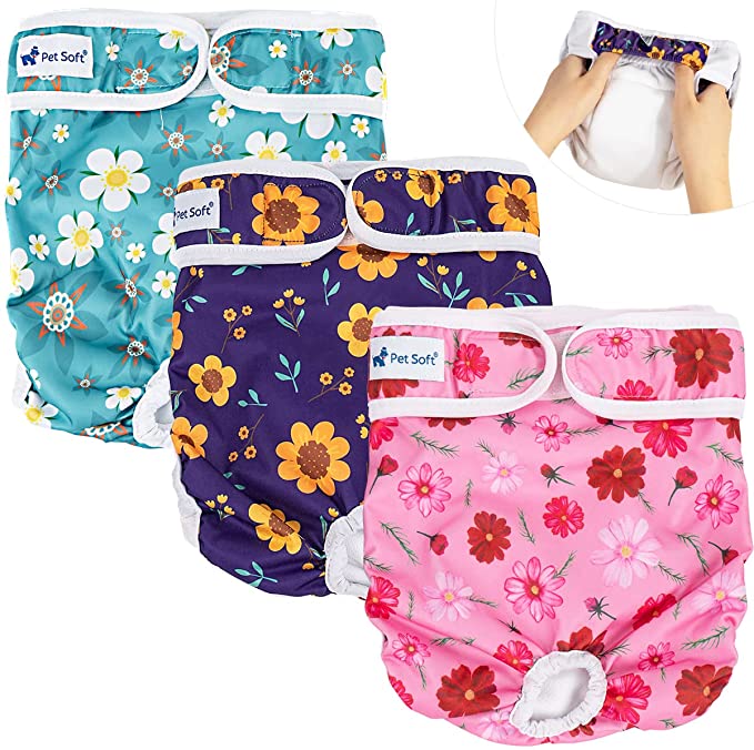 Pet Soft Washable Female Diapers (3 Pack) " Female Dog Diapers, Comfort Reusable Doggy Diapers for Girl Dog in Period Heat