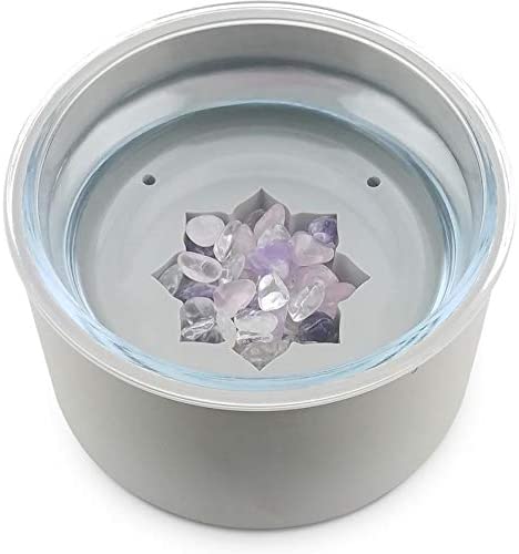 Pet Water Bowl With Crystals | Ease Your Dog Or Cats Anxiety And Stress With Gem Water Infused Elixirs | Improve Overall Health, Happiness, Behavior And Well-Being Of The Animals In Your Care (GRAY)