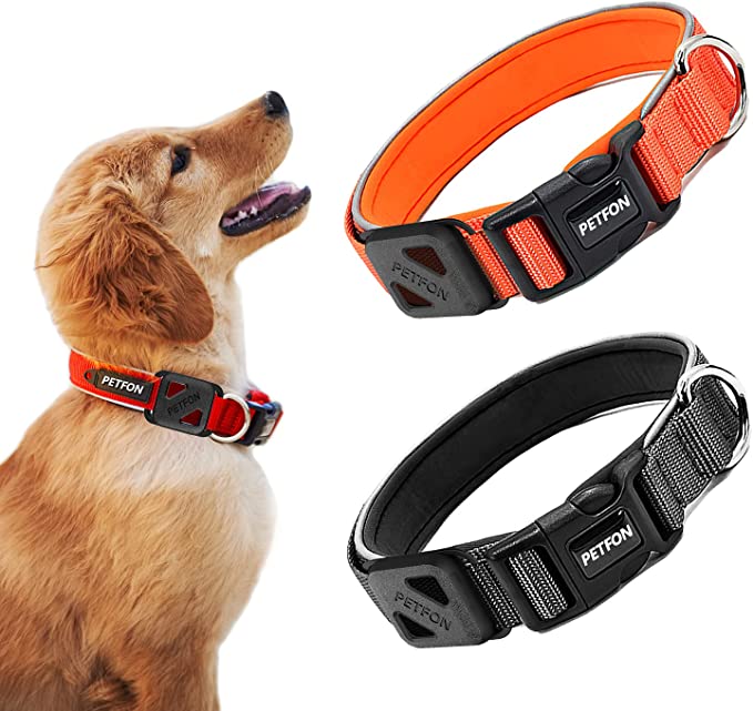 PETFON Reflective Premium Dog Collar Adjustable Soft Neoprene Padded Breathable Nylon Heavy Duty Collars for Dogs