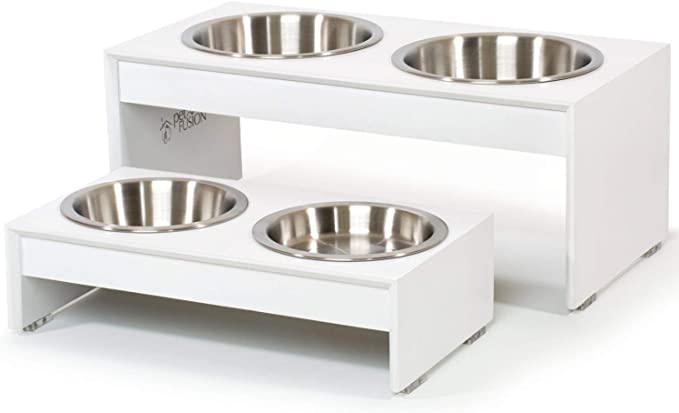 PetFusion Bamboo Elevated Dog Bowls, Cat Bowls | Raised Feeders w/ Water Resistant Seal (Short 4" - 16 x 8.5 x 4.38 inch