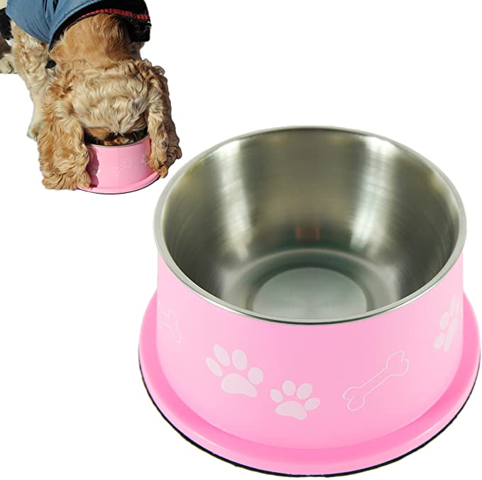 PETish Spaniel Bowl for Long Ear Dog - Ergonomic Personalized Custom Design Bowls, NO Tip Stainless Dish (Medium ( 17oz - 6.3 x 5.3 x 3.0inch ), Candy Pink)