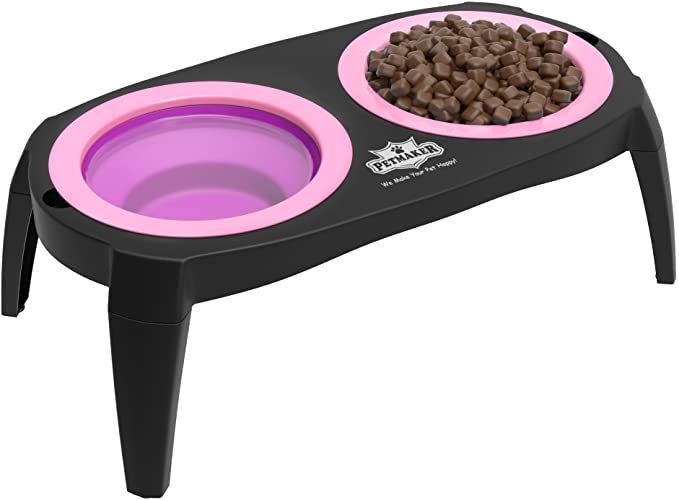 PETMAKER Elevated Pet Bowls with Non Slip Stand for Dogs and Cats Collection - Removeable and Collapsible Silicone Feeder for Food and Water