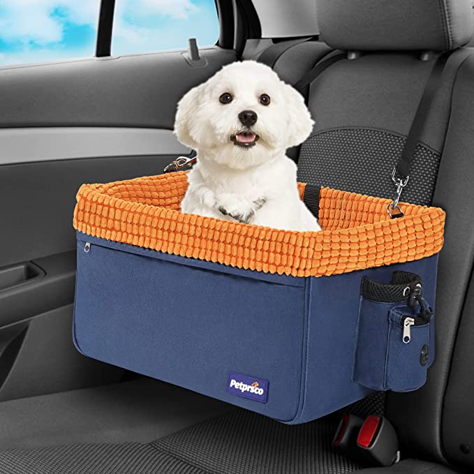 Petprsco Pet Car Seat for Small Dogs & Cats 26lbs, Deluxe Dog Booster Seat with Clip-On Safety Leash