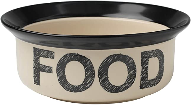 PetRageous 10182 Pooch Basics Stoneware Dog Food Bowl with 4-Cup Capacity 8-Inch Diameter 3.25-Inch Tall for Medium and Large Dogs and Cats, Black and Natural