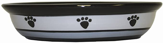 PetRageous 44247 Oval Metro Paws Stoneware Cat Bowl 6.25-Inch Wide and 1.5-Inch Tall Saucer with 1-Cup Capacity and Dishwasher and Microwave Safe for Small Dogs and Cats, Multi-Colored, Black
