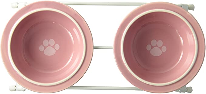 PetRageous 44355 Toftees Paws Diner with Two 1-Cup Dishwasher Safe Stoneware Bowl Capacity 10