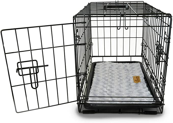 PETSWORLD Single & Double Door Solid-Steel Dog Crate, + Dog Bed & Divider Panel| Heavy Duty - 30 x 19 x 21 inches