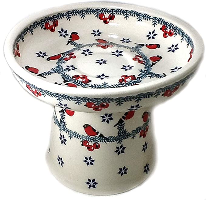 Polish Pottery Raised Cat Small Dog Wet Food Dish Giles Red Breasted Birds