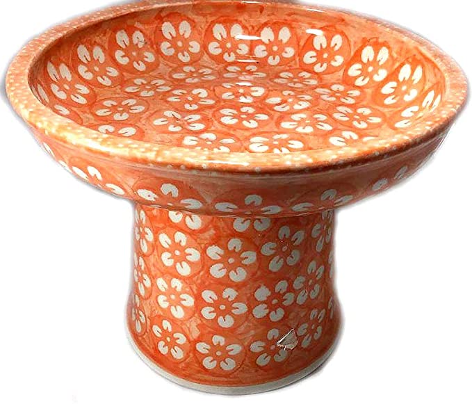 Polish Pottery Raised Stoneware Cat Small Dog Wet Food Dish - Unikat - J8OR Orange Blossom
