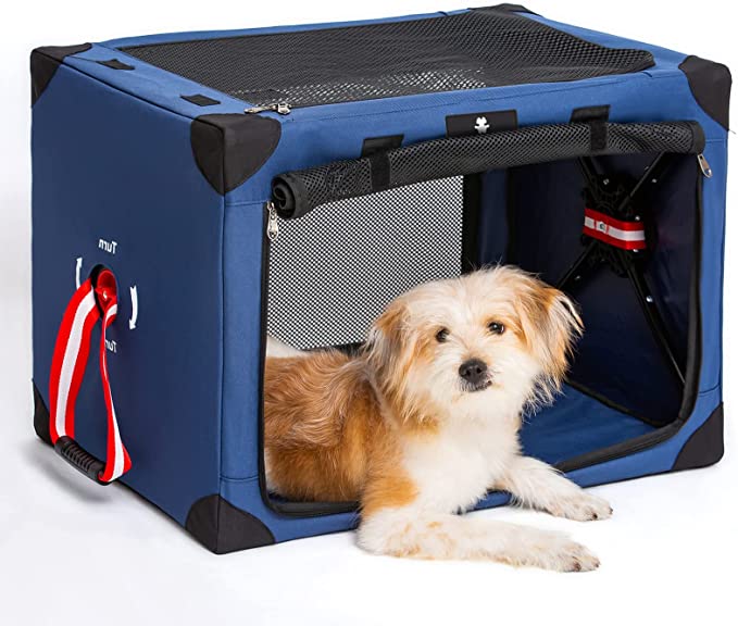 Portable Dog Crate Collapsible and Travel Friendly Soft-Sided Washable Fabric with Soft Mat Most Compact Indoor and Waterproof for Medium Large Dogs Cats Vet Visits Grooming Appts