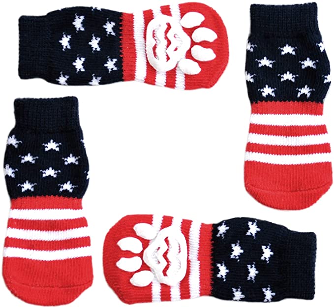 Posch Anti-Slip Knit Socks for Pets with Traction Soles for Indoor Wear. Slip On Paw Protectors for Small and Medium Breed Dogs.
