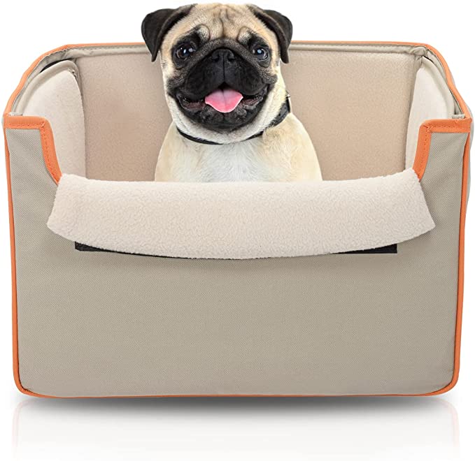 Precious Tails Collapsible Oxford Pet Car Booster Seat with Plush Fleece Covered Cushion - Dog Carseat for Small Dogs and Puppies Under 20 lbs