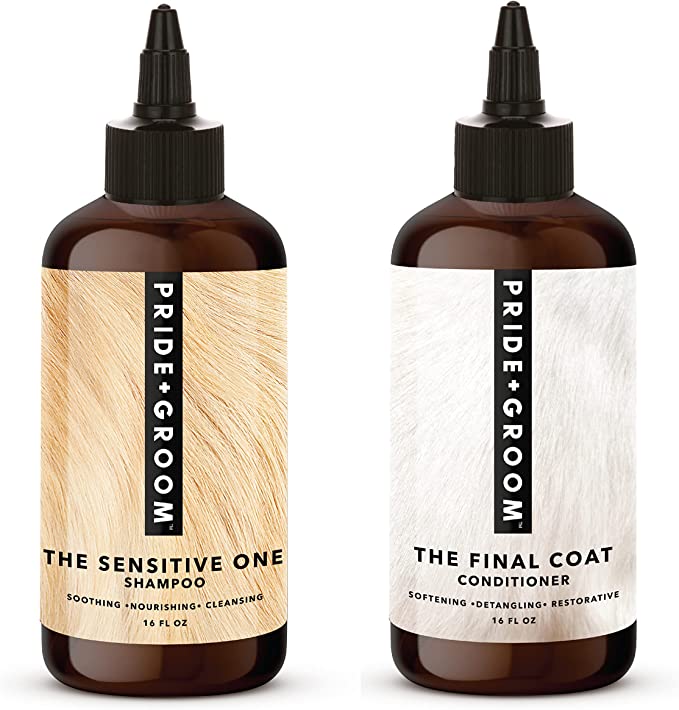 PRIDE AND GROOM - The Sensitive ONE Box Set, Bottle of Pet Shampoo and Conditioner, 32 oz.