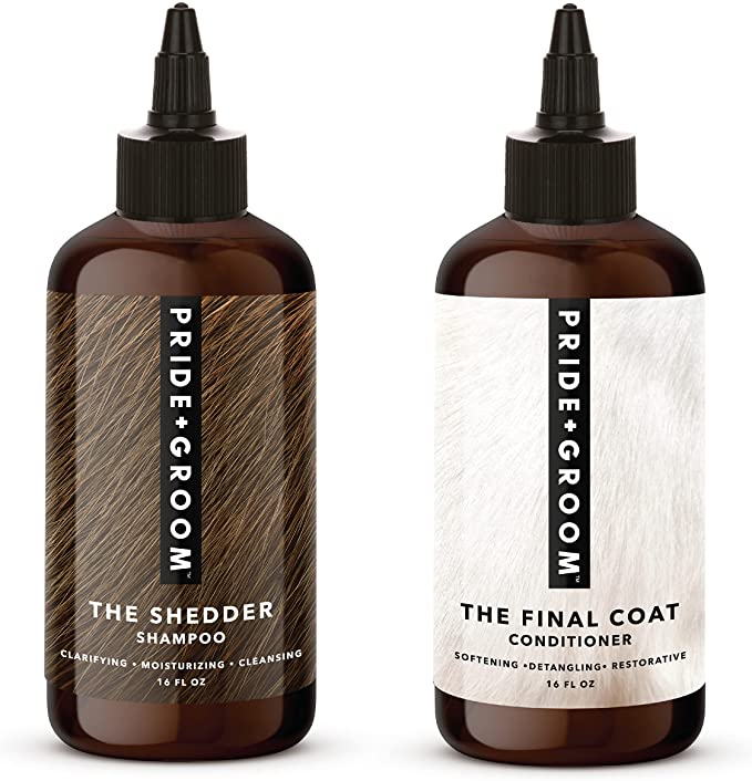 Pride and Groom - The Shedder Box Set, Bottle of Pet Shampoo and Conditioner, 32 oz.