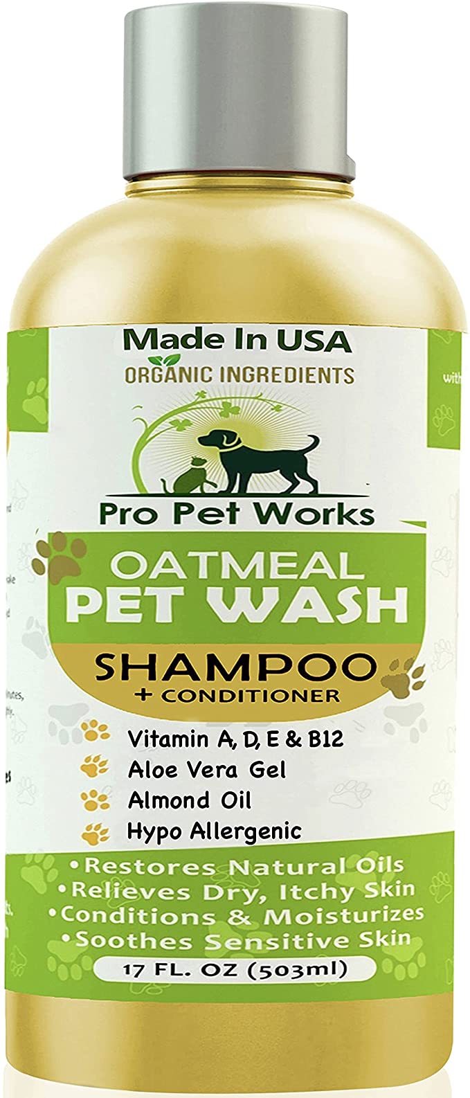 Pro Pet Works Natural Organic 5 in 1 Oatmeal Dog Shampoo and Conditioner-Dog Grooming Supplies for Smelly Dogs-Tearless Blend for Allergies & Itchy Dry Sensitive Skin-17oz (Soap Free)