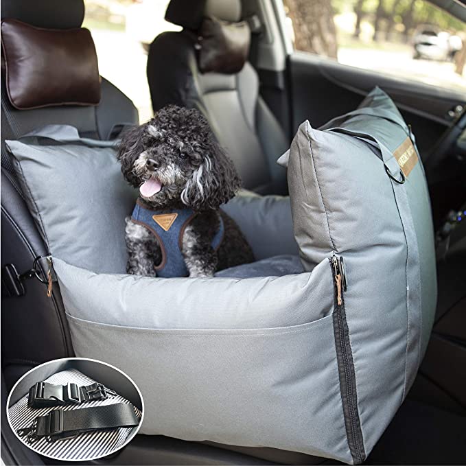 QUEENS NOSE Durable Dog Car Seat with Front & Back Protection - Dog Booster Seat with 2 Adjustable Dog Leashes for Dog Harness with Belts - Dog Bed Pet Car Seat with Carrier Handles for Small & Medium