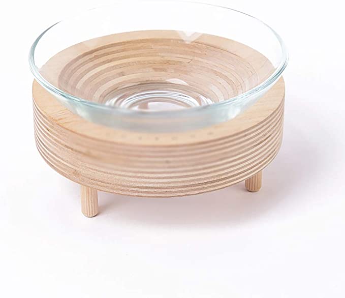Raised Bowls Pet Dish Tray Food Feeder Dogs Cat Bowl Water Bowl Holder Base Small Medium Station Anti-Tipping Glass Wood