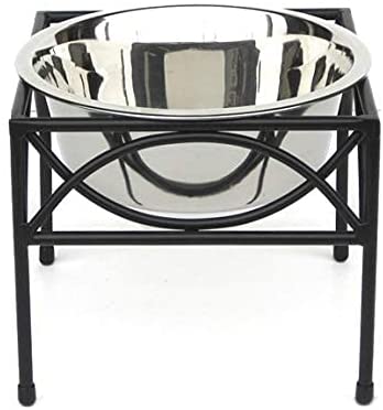 Regal Single Bowl Raised Feeder - 12" Tall Elevated Feeding Station - Metal, Wrought Iron Dog Bowl, Best Single Diner, Pet Bowl for Large and XL Dogs - NMN Designs