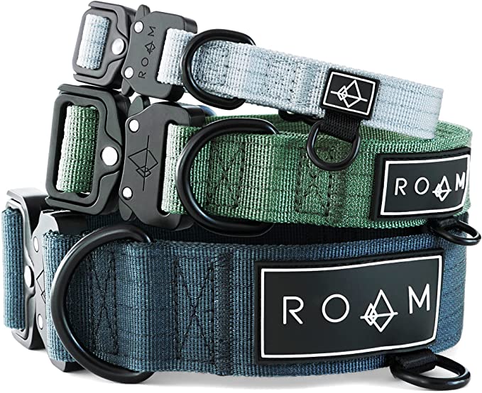ROAM Premium Dog Collar - Adjustable Heavy Duty Nylon Collar with Quick-Release Metal Buckle