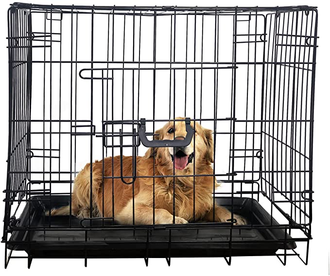 RULI 24” & 30✅ Folding Pet Dog Crate, Single Door Metal Wire Kennel Include Plastic Tray, Slide Bolt Latches, and Carry Handle, for Home Small Dog Breed
