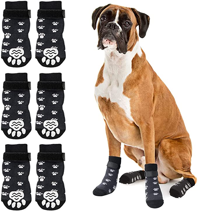 Rypet Anti Slip Dog Socks 3 Pairs - Dog Grip Socks with Straps Traction Control for Indoor on Hardwood Floor Wear, Pet Paw Protector for Small Medium Large Dogs