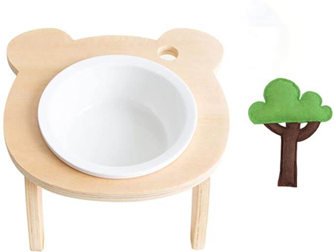 Samzary Elevated Cat Wood Bowls, Tree Single Bowl Small Dog Raised Food Feeding Dishes, Solid Wood Water Stand Feeder Set for Cats and Puppy-