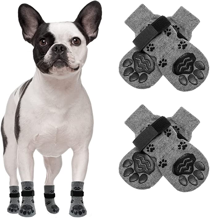 SCENEREAL Anti-Slip Dog Socks 2 Pairs with Straps, Soft Comfortable Pet Paw Protectors for Indoor Hardwood Floor Traction Control - Small