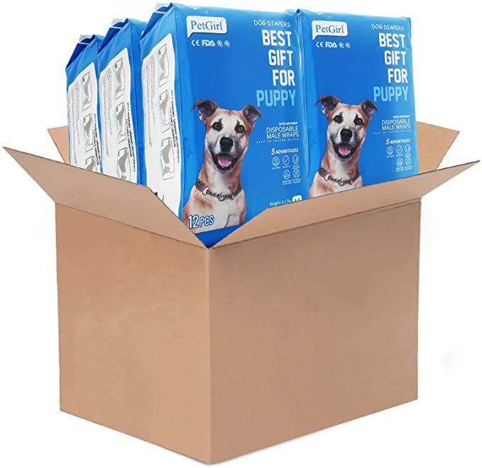 SHAREWIN Disposable Dog Diapers for Male Dogs|Absorbent Male Dog Wraps with Leak Protection | Excitable Urination, Incontinence, or Male Marking