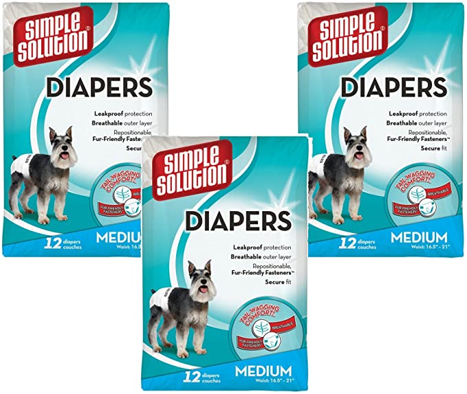 Simple Solution 3 Pack of Disposable Dog Diapers, Medium, 12 Count each