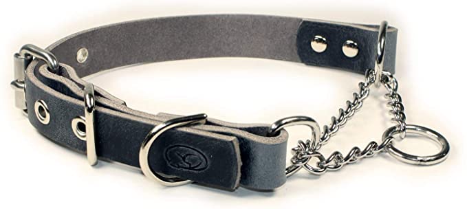 sleepy pup Adjustable Leather Martingale Chain, Limited Slip, Half-Check Chain, Training Dog Collar