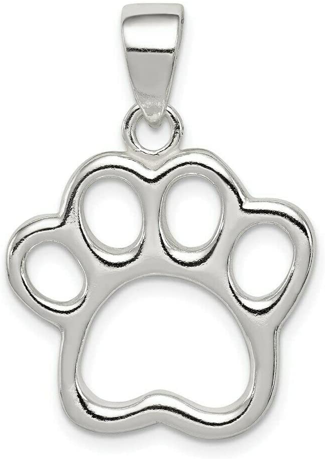 Small Christmas Stencils-Sterling Silver Polished Cut-Out Dog Paw Charm Pendant 0.83 Inch Perfecto para collares