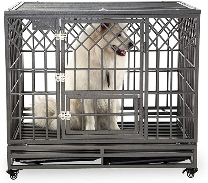 SMONTER Heavy Duty Dog Crate Strong Metal Pet Kennel Playpen with Two Prevent Escape Lock - 3