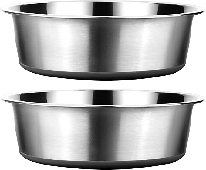Stainless Steel Metal Dog Bowls (Pack of 2) | Nonslip Rubber Bottom Design | Ideal Food Water Bowls Set for Small - A_Gray