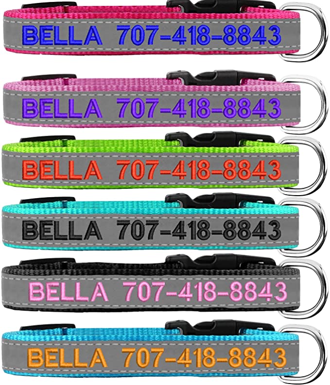 Suncliff Reflective Personalized Dog Collars, Custom Dog Collar Embroidered with Name and Phone Number - E Color