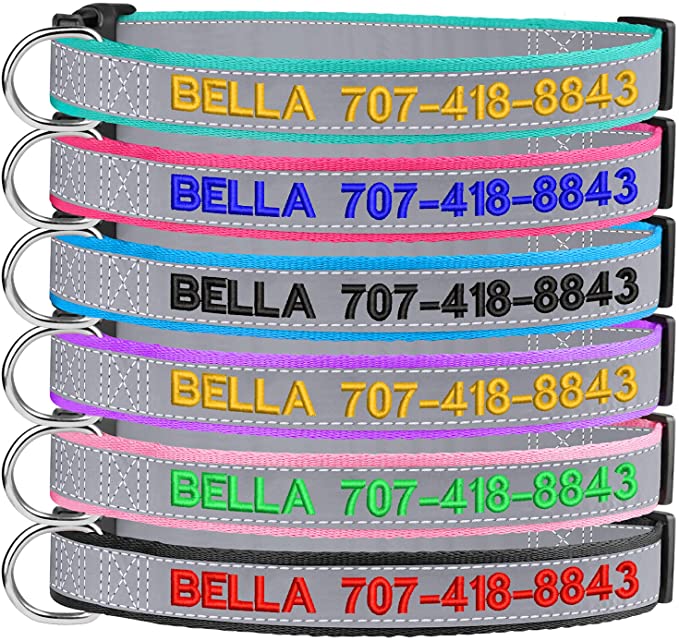 Suncliff Reflective Personalized Dog Collars, Custom Dog Collar Embroidered with Name and Phone Number - F Color