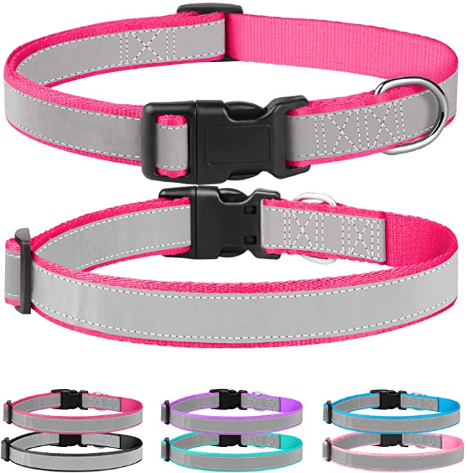 Suncliff Reflective Personalized Dog Collars, Custom Dog Collar Embroidered with Name and Phone Number - Striped