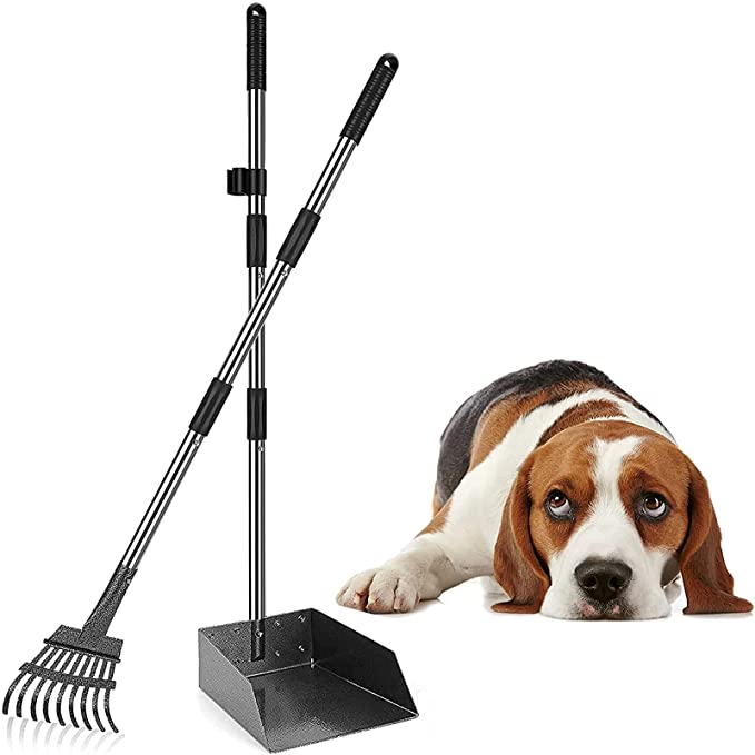 SUNLAX Pet Pooper Scooper, Height Adjustable Dog Poop Scoop Removal Picker with Long Handle Extra Large Tray - Easy to Wash