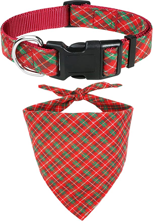 Taglory Christmas Dog Collars and Bandanas Set, Xmas Costume Triangle Pet Scarf & Collar for Medium Large Dogs