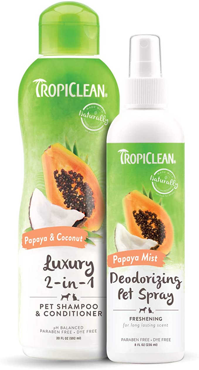 TropiClean Papaya & Coconut Groomer's Choice Bundle - Shampoo & Conditioner Plus Spray - Made in USA - Naturally Derived Ingredients - Dye Free - Soap & Paraben Free - pH Balanced