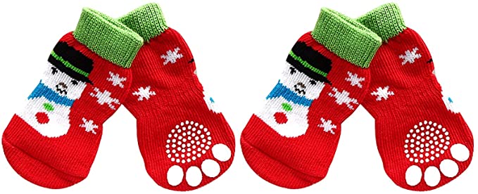 Tuscom 4pcs Anti-Slip Dog Socks, Cartoon Pet Socks