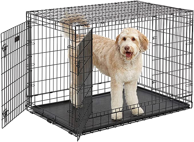 Ultima Pro (Professional Series & Most Durable MidWest Dog Crate) Extra-Strong Double Door Folding Metal Dog Crate w/ Divider Panel, Floor Protecting "Roller Feet" & Leak-Proof Plastic Pan - 49 x 30.5 x 34.25 in