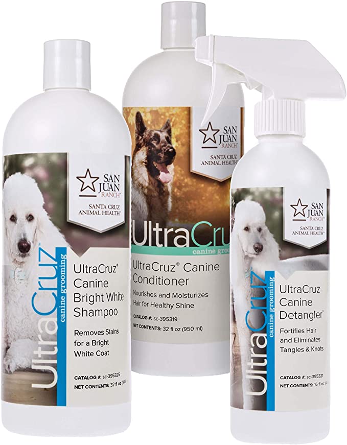UltraCruz Canine Bright White Dog Shampoo & Conditioner Bundle, 32 oz Each with 16 oz Detangler