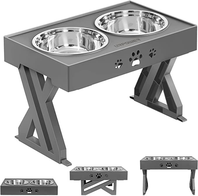 URPOWER Elevated Dog Bowls Adjustable Raised Dog Bowl with 2 Stainless Steel Dog Food Bowls Stand Non-Slip No Spill Dog Dish Adjusts to 3 Heights