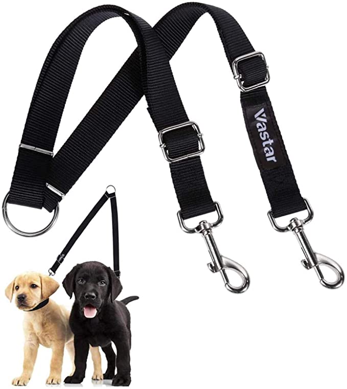 Vastar Double Dog Walker, Adjustable Heavy Duty Double Dog Leash for Pets, No Tangle Two Dogs Training Leash for Dogs up to 110 Pounds, Premium Quality Dog Leash Coupler for 2 Dogs