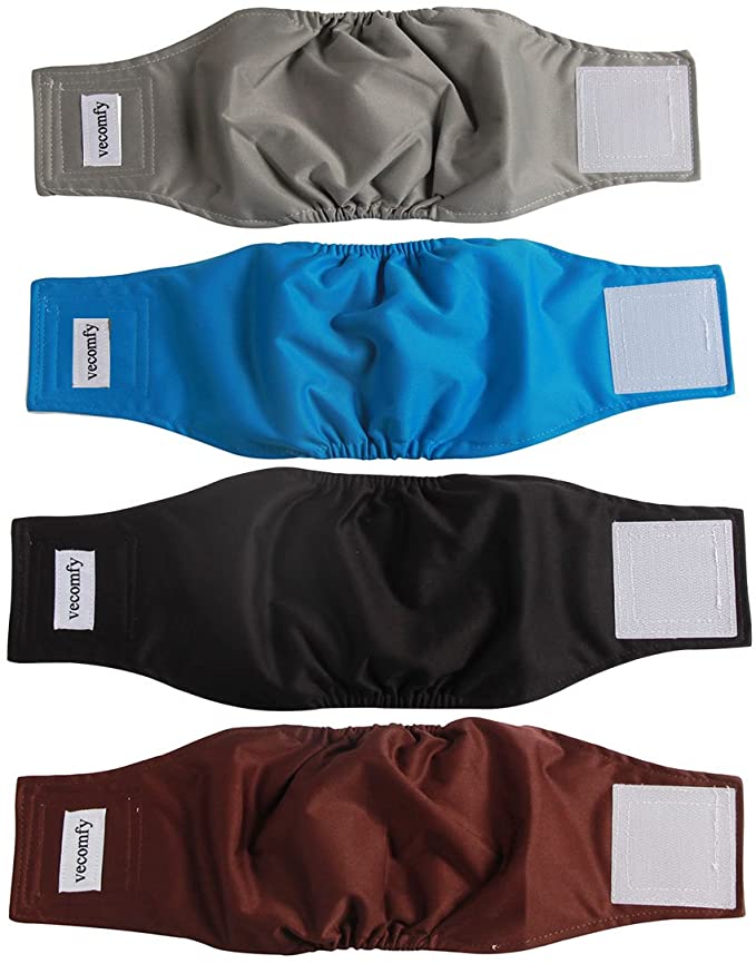 vecomfy Washable Belly Bands for Male Dogs 4 Pack